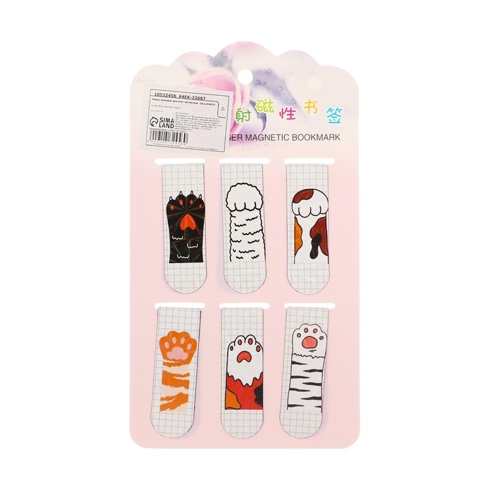 Набор закладок магнитных для книг 6 штук Лапки 60*19мм МИКС CALLIGRATA Набор закладок магнитных для книг 6 штук Лапки 60*19мм МИКС CALLIGRATA