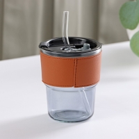 Стакан стеклянный с крышкой и трубочкой &laquo;Вида&raquo;, 350 мл, цвет МИКС