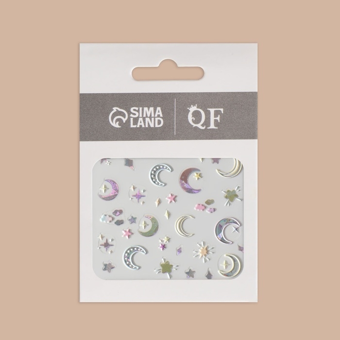Наклейки для ногтей «Луна и звёзды», объёмные, разноцветные/голографические Наклейки для ногтей «Луна и звёзды», объёмные, разноцветные/голографические
