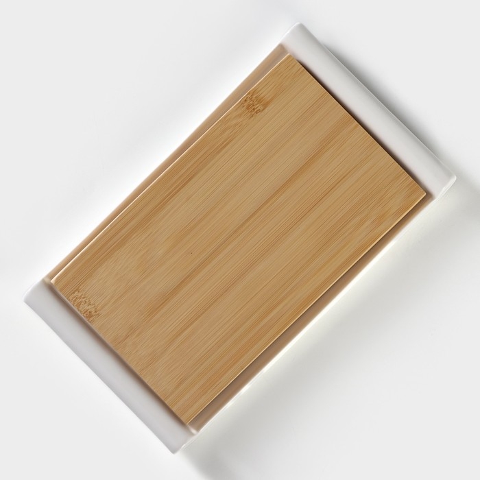 Блюдо для подачи фарфоровое с вставкой из бамбука BellaTenero, 25,5&times;14,5&times;2,3 см