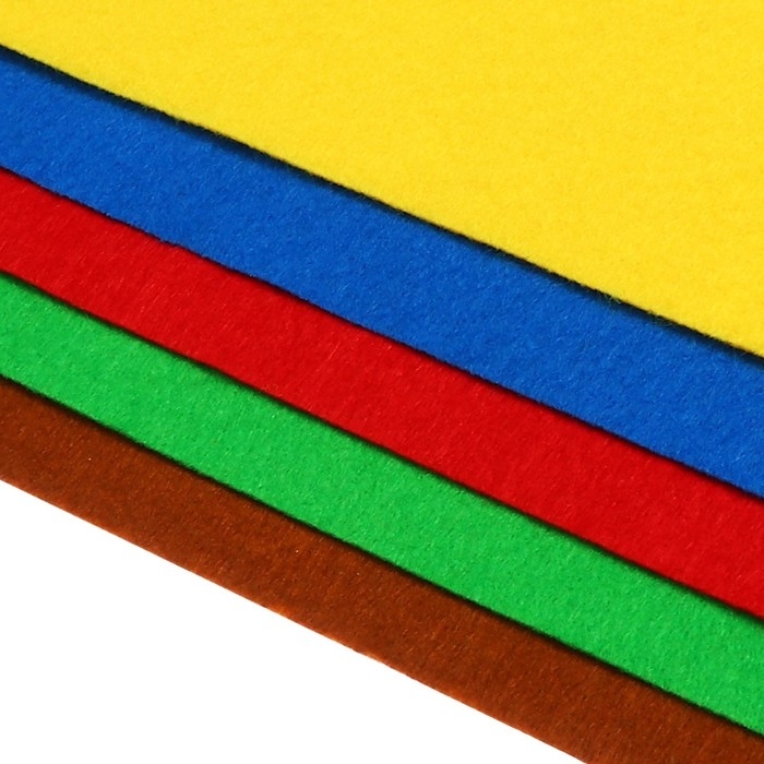 Фетр цветной набор, толщина-1 мм, формат А4, мягкий, 5 листов, 5 цветов, яркие цвета