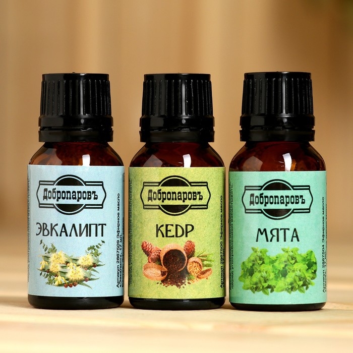 Набор эфирных масел эвкалипт, мята, кедр, Набор эфирных масел эвкалипт, мята, кедр, "Добропаровъ", 3 шт по 17 мл