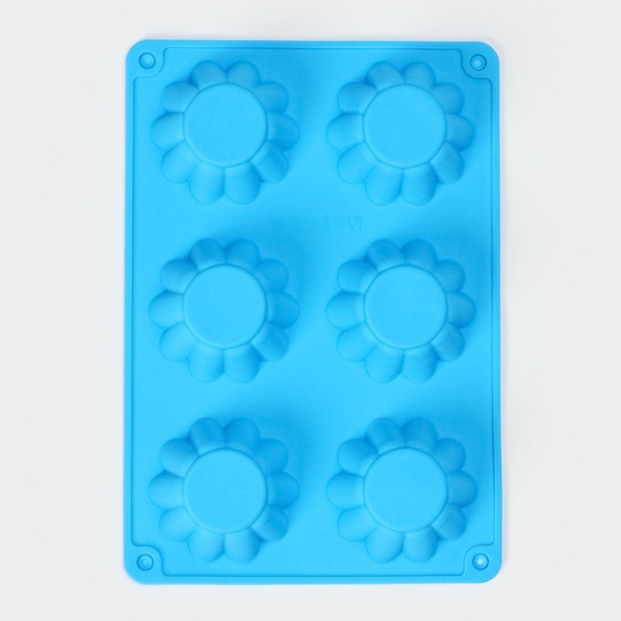 Форма для выпечки Доляна «Сладости. Круг риб», силикон, 25,5×17,5×3 см, 6 ячеек (d=7 см), цвет синий Форма для выпечки Доляна «Сладости. Круг риб», силикон, 25,5×17,5×3 см, 6 ячеек (d=7 см), цвет синий