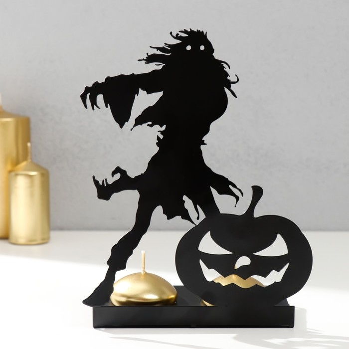 Подсвечник металл на 2 свечи Подсвечник металл на 2 свечи "Хэллоуин. Монстр с тыквой" чёрный 18х13,5х6 см