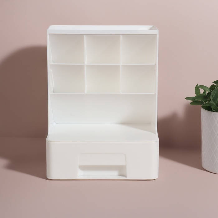 Органайзер для хранения, 6 секции, 1 ящик, 24 × 14 × 18 см, цвет белый Органайзер для хранения, 6 секции, 1 ящик, 24 × 14 × 18 см, цвет белый