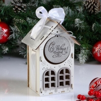 Коробка деревянная, 13.5&times;11.5&times;21 см "Новогодняя. Домик", подарочная упаковка, белый