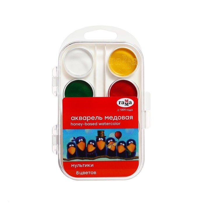 Акварель 8 цветов, &laquo;Гамма&raquo; &laquo;Мультики&raquo;, без кисти, в пластиковой коробке
