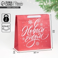 Пакет подарочный новогодний крафтовый квадратный &laquo;Новогодний&raquo;, 30 х 30 х 12 см