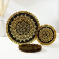 Набор столовый &laquo;Мехенди&raquo;, 7 предметов: d=30 см - 1 шт, d=18 см - 6 шт, цвет золотой, черный
