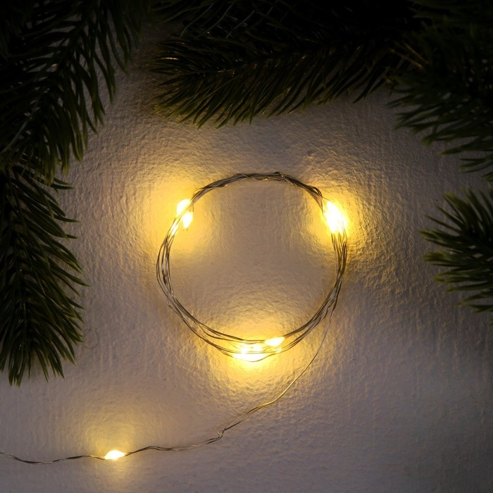 Гирлянда &laquo;Нить&raquo; 1 м роса, IP20, серебристая нить, 10 LED, 3 режима, батарейка AG13х3 (в комплекте), свечение тёплое белое