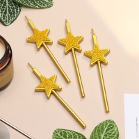 Набор свечей для торта, 4 шт "Блестящие звезды", золотые Набор свечей для торта, 4 шт "Блестящие звезды", золотые