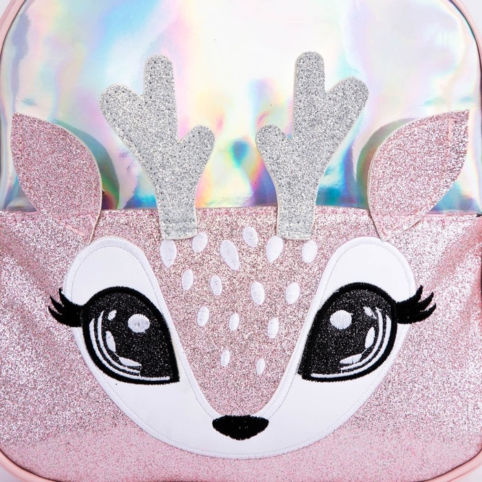 Рюкзак детский для девочки с блестящим карманом &laquo;Олененок&raquo;, 27х23 х 10 см