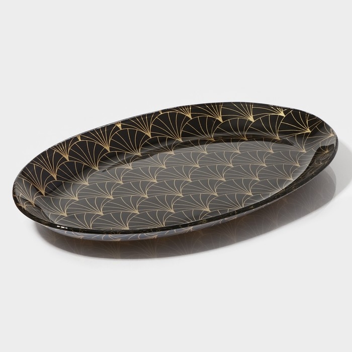 Блюдо сервировочное стеклянное Доляна «Золотое перо», овальное, 24,5×15 см, цвет чёрный Блюдо сервировочное стеклянное Доляна «Золотое перо», овальное, 24,5×15 см, цвет чёрный