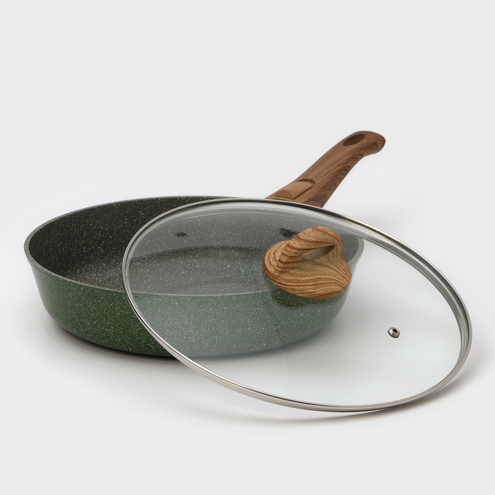 Сковорода Доляна &laquo;Форест&raquo;, d=28 см, стеклянная крышка, съёмная ручка, антипригарное покрытие