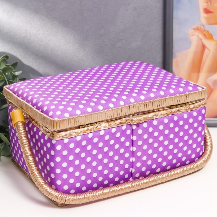 Шкатулка для рукоделия "Белый горох на сиреневом" 13х17,5х24 см