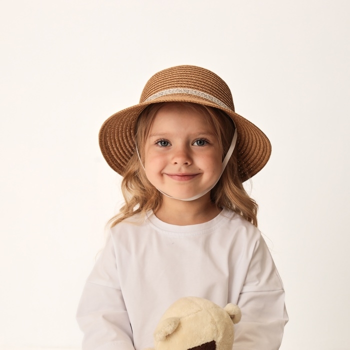 Шляпа для девочки MINAKU с бантом, цвет коричневый, р-р 52 Шляпа для девочки MINAKU с бантом, цвет коричневый, р-р 52