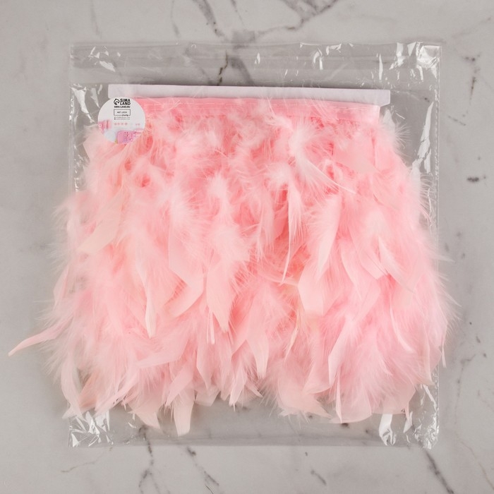 Тесьма с перьями индюка, 13-17 см, 5 &plusmn; 0,5 м, цвет розовый