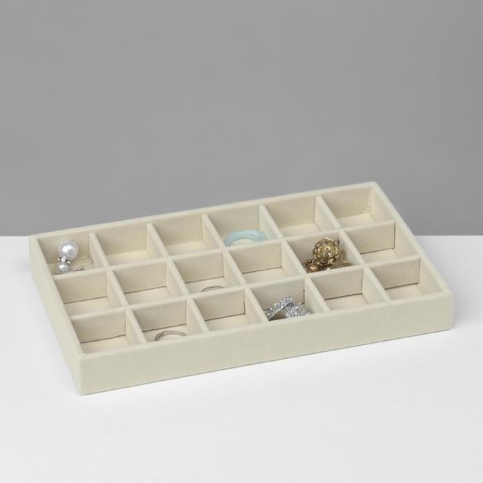Подставка для украшения 18 ячеек, флок, 21×12,3×2,5 см, цвет бежевый Подставка для украшения 18 ячеек, флок, 21×12,3×2,5 см, цвет бежевый