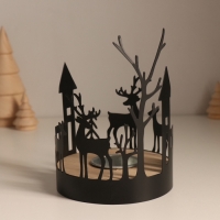 Подсвечник металл, дерево на 1 свечу "Домики и олени" d=4 см 10х10х13,8 см Подсвечник металл, дерево на 1 свечу "Домики и олени" d=4 см 10х10х13,8 см