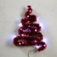 Гирлянда &laquo;Мишура&raquo; 1 м роса, IP20, красная нить, 22 LED, 8 слоёв, d=3 см,батарейки CR2032х2 (в комплекте), свечение белое