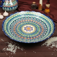 Ляган Риштанская Керамика "Узоры", 42 см, синий, рифлённый Ляган Риштанская Керамика "Узоры", 42 см, синий, рифлённый