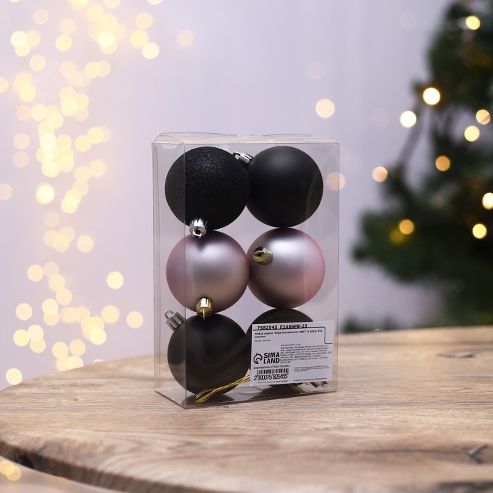 Шары ёлочные новогодние &laquo;Беру все вино на себя&raquo;, на Новый год, пластик, d=6, 6 шт., цвет чёрный и нежно - розовый