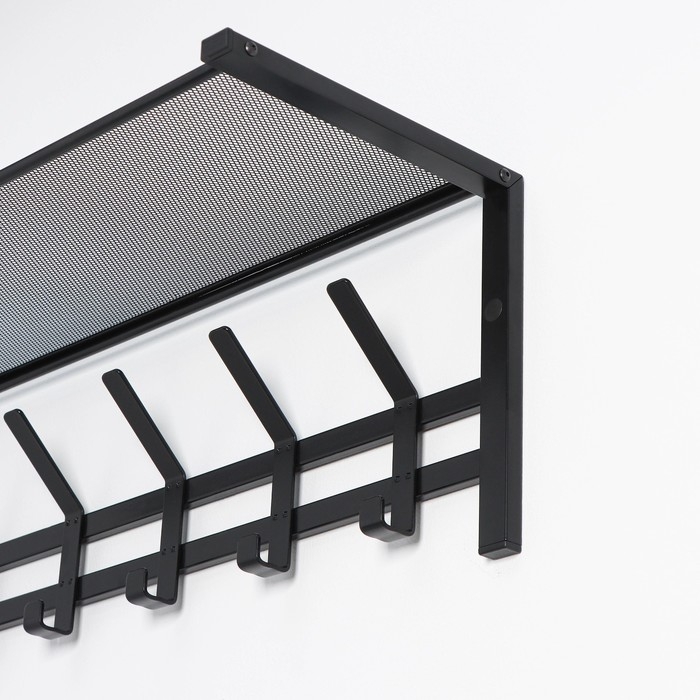 Вешалка с полкой &laquo;Торонто 21&raquo;, 67&times;27&times;27 см, 5 двойных крючков, цвет чёрный