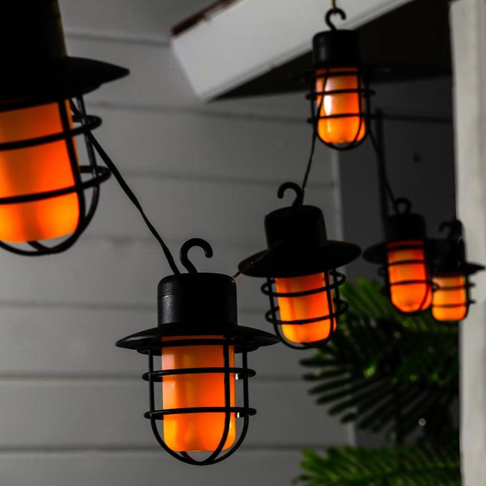 Гирлянда Uniel &laquo;Нить&raquo; 1.8 м с насадками &laquo;Фонарики&raquo;, IP44, тёмная нить, 72 LED, эффект пламени , 1 режим, солнечная батарея