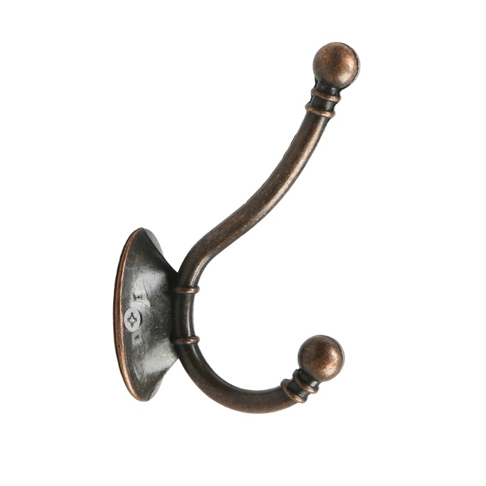 Крючок мебельный ТУНДРА TKD021, двухрожковый, медь, 50 шт Крючок мебельный ТУНДРА TKD021, двухрожковый, медь, 50 шт