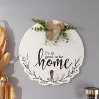 Крючки декоративные дерево "Хорошо быть дома. Бант и эвкалипт" 23,5х23,5 см Крючки декоративные дерево "Хорошо быть дома. Бант и эвкалипт" 23,5х23,5 см