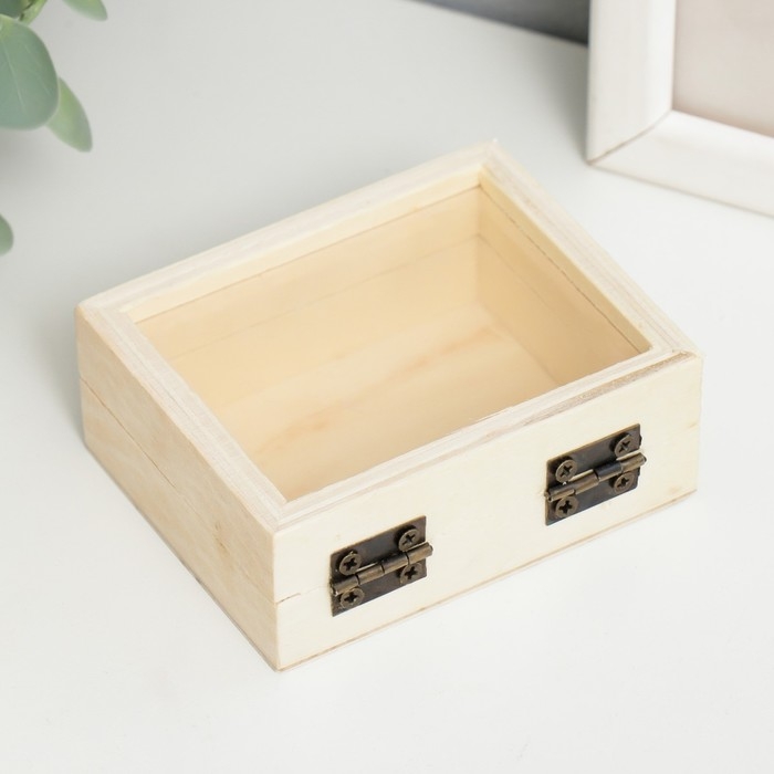 Шкатулка для росписи дерево "Прямоугольная со стеклом" 2,8х7,7х6,5 см