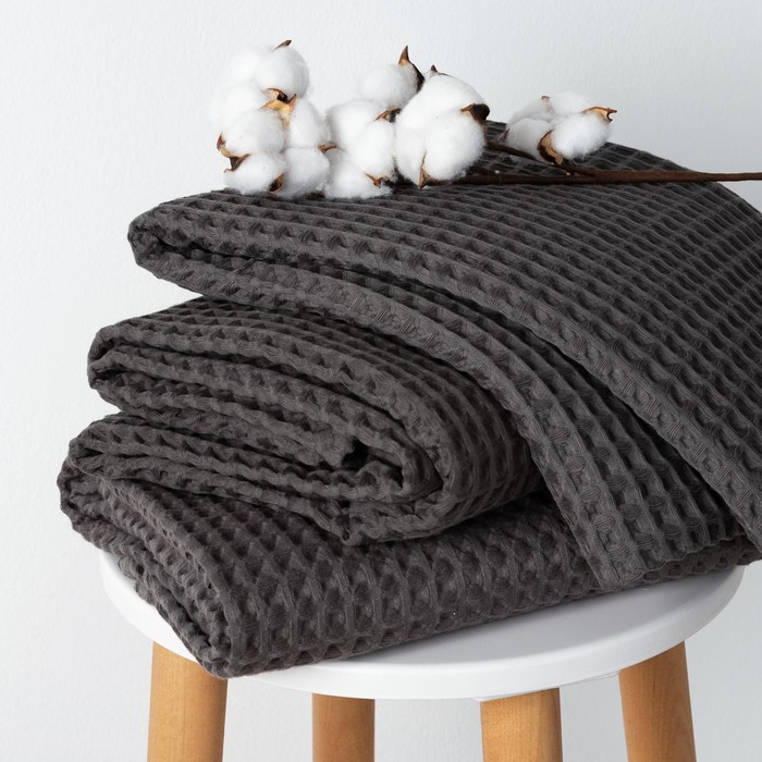 Полотенце вафельное банное Этель &laquo;Boho&laquo; 67х140 см, цвет тёмно-серый, 100% хл, 290 гр/м2