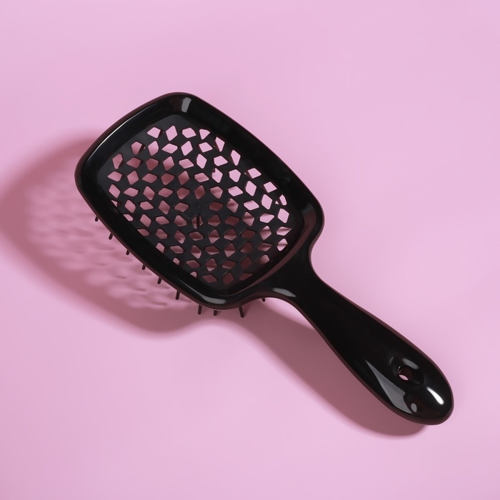 Расчёска массажная, широкая, вентилируемая, 8,5 &times; 20,5 см, цвет чёрный