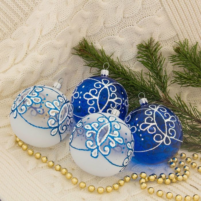 Набор новогодних шаров "Диадема" (набор 4 шт) d-7,5 см