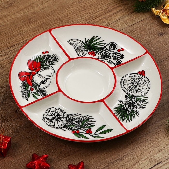 Новый год! Менажница керамическая «Новогоднее настроение», 25.5х3 см, цвет белый Новый год! Менажница керамическая «Новогоднее настроение», 25.5х3 см, цвет белый