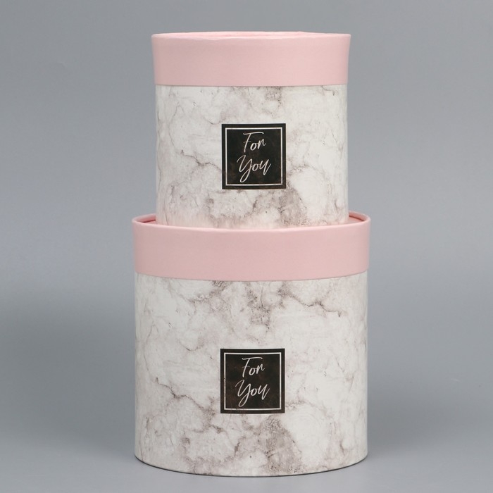Набор шляпных коробок 2 в 1, упаковка подарочная, &laquo;Мрамор&raquo;, 13 х 13, 16 х 16 см