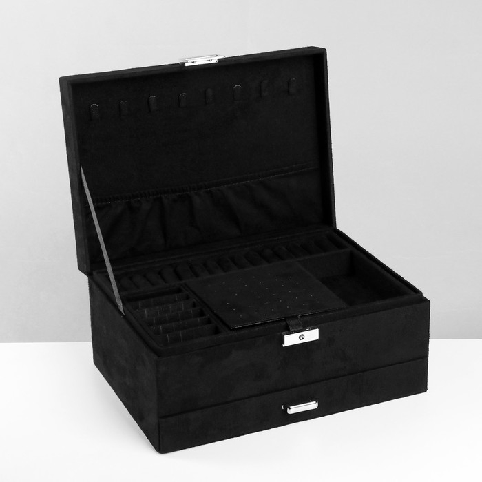 Подставка для украшений &laquo;Шкатулка&raquo; 2-х уровневая, флок, 24,5&times;17&times;12 см, цвет чёрный