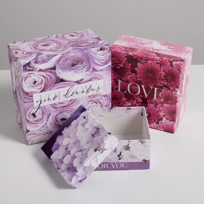 Набор коробок 10 в 1, упаковка подарочная, &laquo;Цветочный&raquo;, 10.2 х 10.2 х 6‒28.2 х 28.2 х 15 см