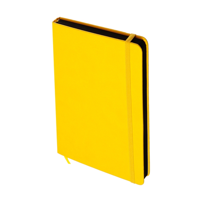 Ежедневник недатированный A5, 140л, клетка, кожзам, на резинке, черный срез, Желтый Ежедневник недатированный A5, 140л, клетка, кожзам, на резинке, черный срез, Желтый