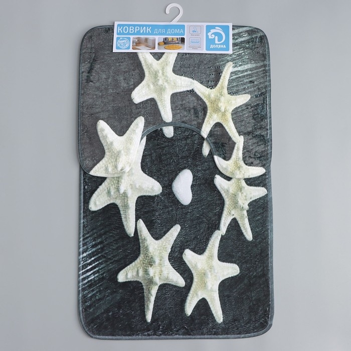 Набор ковриков для ванной и туалета Доляна &laquo;Звёзды&raquo;, 2 шт: 40&times;50, 50&times;80 см