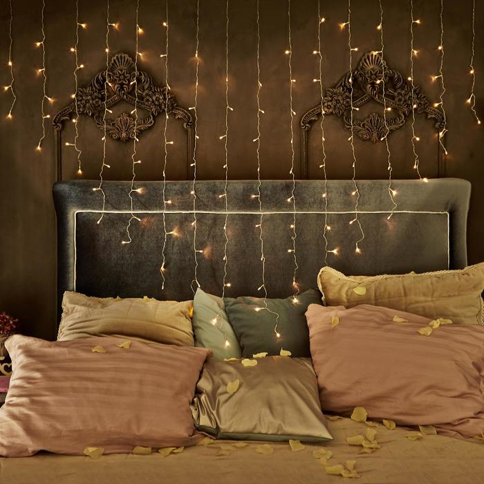 Гирлянда &laquo;Бахрома&raquo; 2 &times; 1.5 м с насадками &laquo;Сердце&raquo;, IP20, прозрачная нить, 124 LED, свечение тёплое белое, 220 В