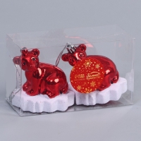 Украшение ёлочное "Мишутка на льдине" (набор 2 шт) 5,5х7,5х8 см, красный