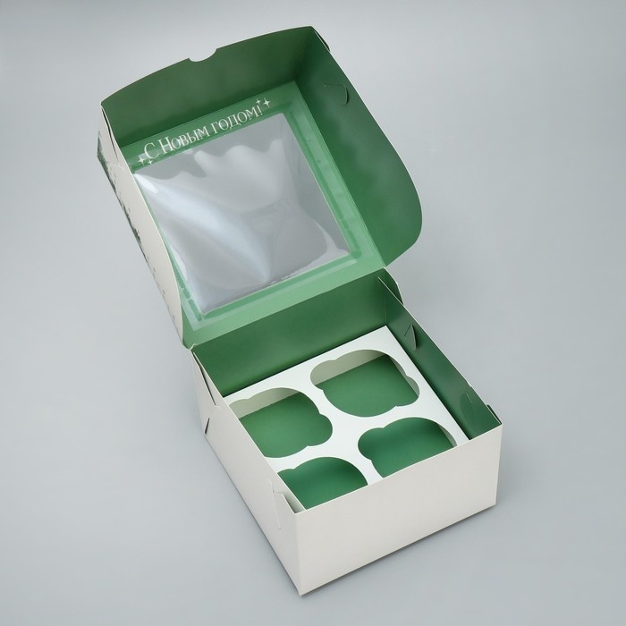 Коробка для капкейков складная с двусторонним нанесением &laquo;Новогоднее чудо&raquo;, 16 х 16 х 10 см, Новый год