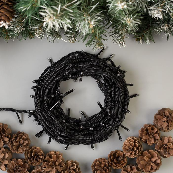 Гирлянда &laquo;Нить&raquo; 10 м, IP44, УМС, тёмная нить, 100 LED, свечение жёлтое, 220 В