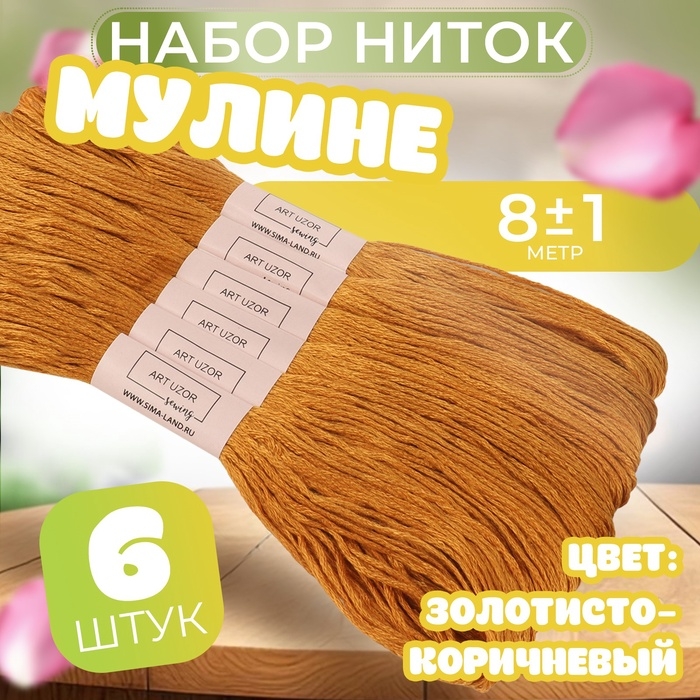 Набор ниток мулине №976, 8 &plusmn; 1 м, 6 шт, цвет золотисто-коричневый