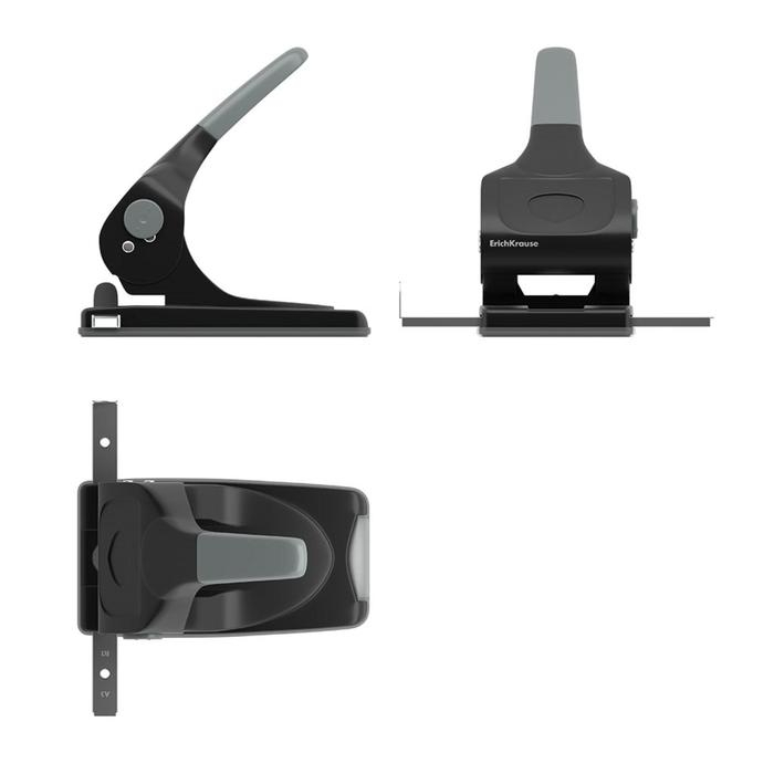 Дырокол мощный до 70 листов Erich Krause, с линейкой, серый, диаметр прокола 5.5мм, расстояние между проколами 80мм, чёрный Дырокол мощный до 70 листов Erich Krause, с линейкой, серый, диаметр прокола 5.5мм, расстояние между проколами 80мм, чёрный