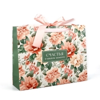 Пакет ламинированный с лентой &laquo;Счастья&raquo;, цветы, L 40 &times; 11,5 &times; 31 см