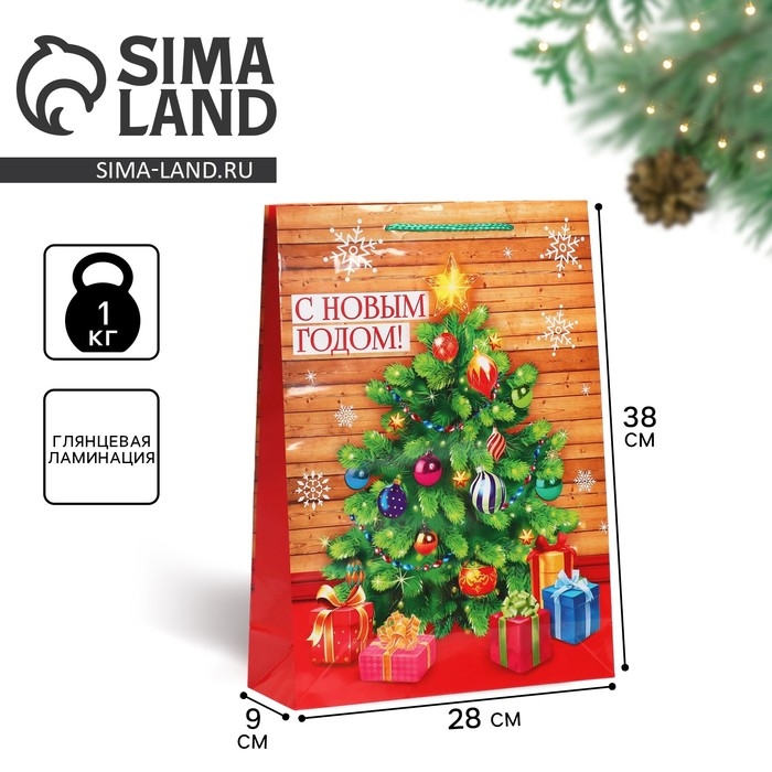 Пакет подарочный новогодний ламинированный &laquo;В кругу семьи&raquo;, L 28 х 38 х 9 см, Новый год