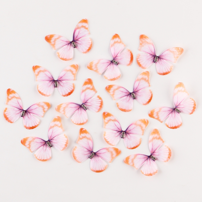 Декор для творчества &laquo;Бабочка&raquo;, двухслойный, набор 12 шт.,размер 1 шт. &mdash; 5 &times; 4 см, цвет оранжевый