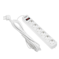 Сетевой фильтр Luazon Lighting, 6 розеток, 5 м, 2200 Вт, 3 х 0.75 мм2, 10 А, 220 В, белый